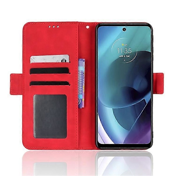 Useita korttipaikkoja sisältävä lompakkokotelo Motorola Moto G51 5G -puhelimelle, PU-nahkainen suojakotelo jalustalla Red
