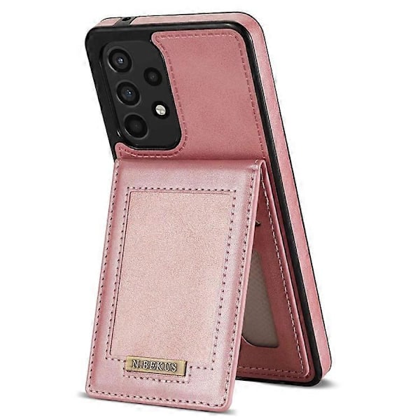 N.BEKUS Kompatibel til Samsung Galaxy A53 5G Anti-fald Telefon Cover Støtteben RFID Vertikal Kortholder PU Læder+TPU Beskyttelse PinkGold