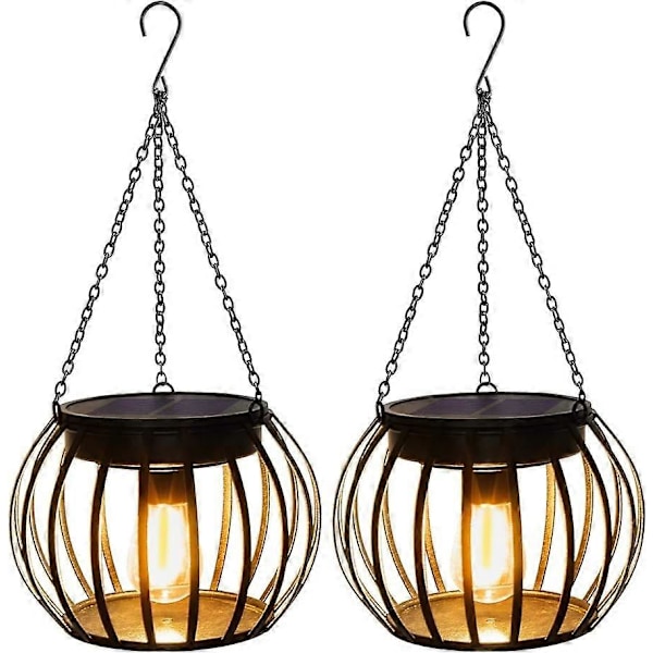 2-pack Utomhus Solcellsdrivna Hängande Lampor Pumpa Dekorativ Lykta
