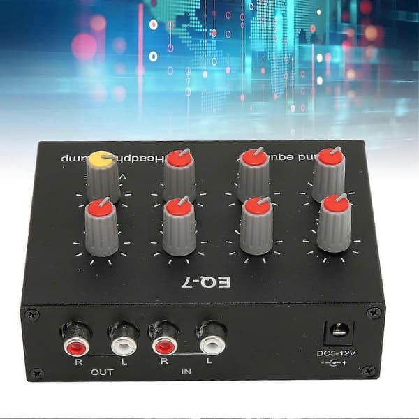 7-bånds lyd Equalizer RCA Output Input 12dB Høj Bas Justering Dual Channel Digital Equalizer