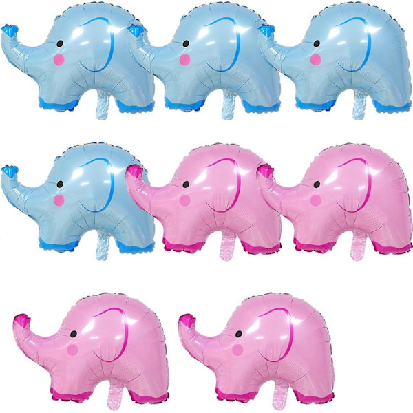8 Pak Elefant Balloner Blå Pink Søde Elefantform Aluminium Balloner til Baby Shower Forsyninger Kønsafsløring Festartikler Dyretema Fest Fødselsdag