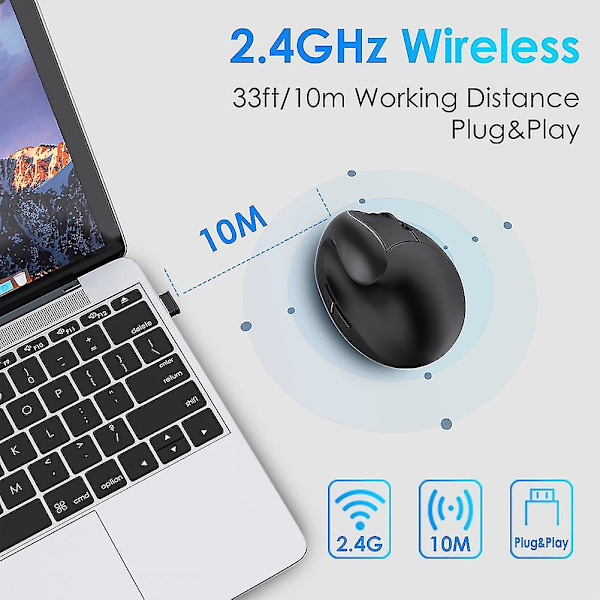 2.4g Trådløs Mus Oppladbar Ergonomisk Mus Kontor Vertikalt Grep Mus For Datamaskin L