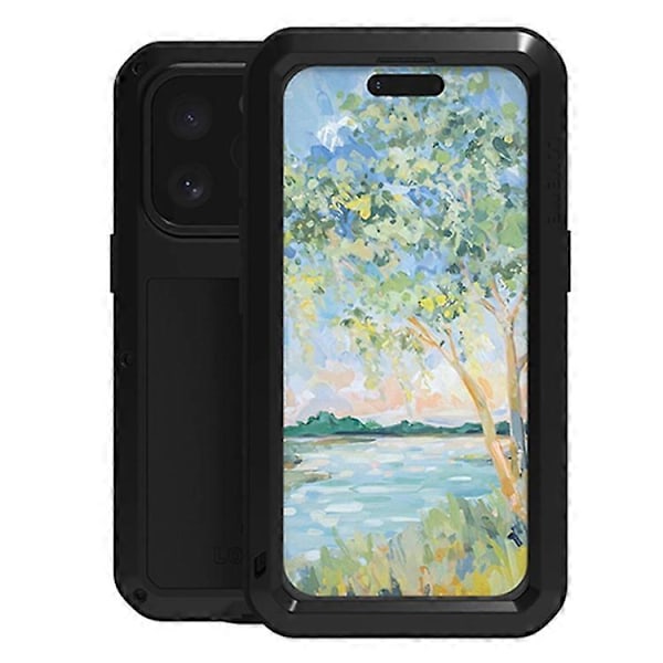 LOVE MEI Yhteensopiva iPhone 16 Pro -kotelolle Karkaistu lasinen näytönsuoja Metalli+Silikoni Puhelinkuori Black