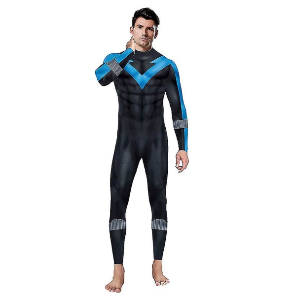 Superhero Nightwing Men Cosplay Zentai Bodysuit Dick Grayson Jumpsuit puku Halloween Party Cosplay Catsuit Spandex M