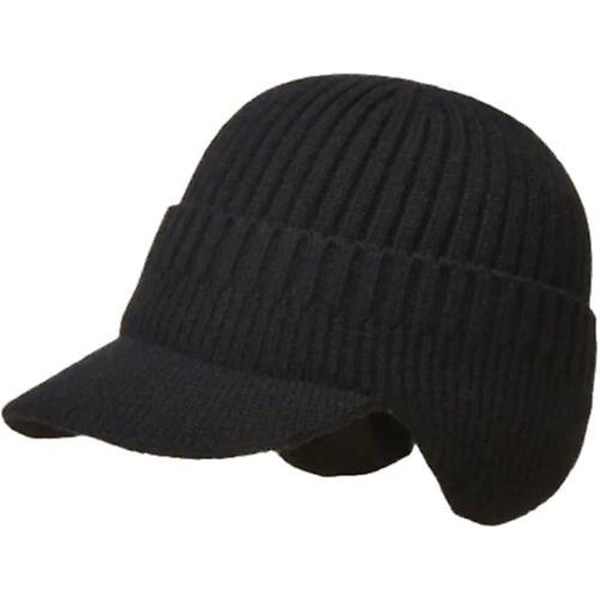 Miesten talvihattu Paksu tuulenpitävä aurinkosuojahattu ulkokäyttöön, lämmin kuulosuojaus neulottu hattu miesten baseball- cap Black Without Plush Lining