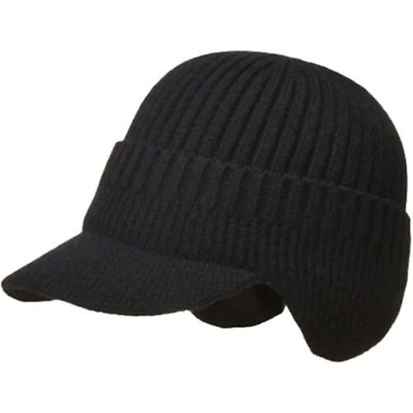 Vinterhatt för män Tjock vindtät solskyddsmössa Utomhusridning Varmt hörselskydd Stickad mössa Cap för män Black Without Plush Lining