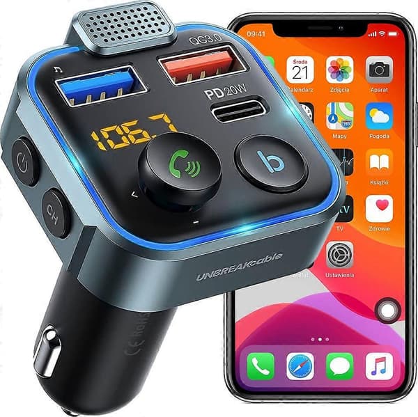 Bluetooth 5.0 Bilradioadapter med Handsfree och Dubbla USB Type-C QC 3.0 USB Trådlös Mottagaradapter