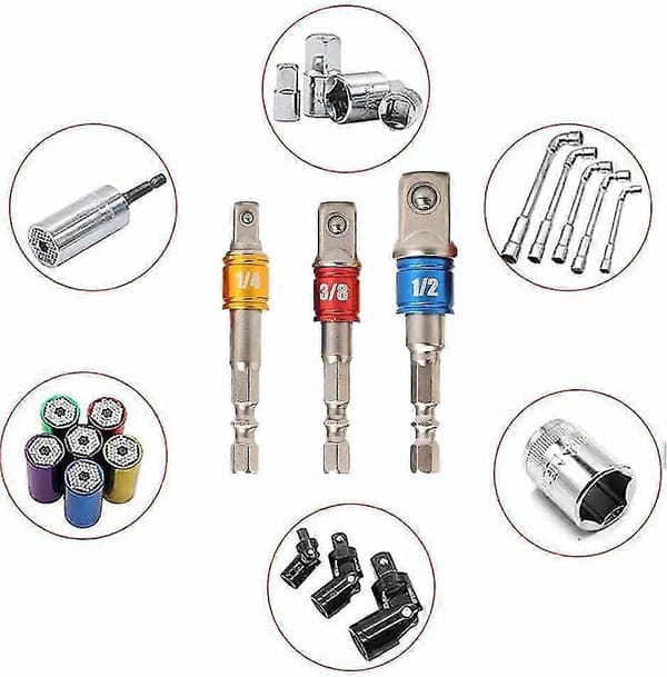 Bdhi 1/4\" 3/8\" 1/2\" Hex Shank Socket Adapter Utvidet Slag Elektrisk Drill Bit Verktøy(d01-3)