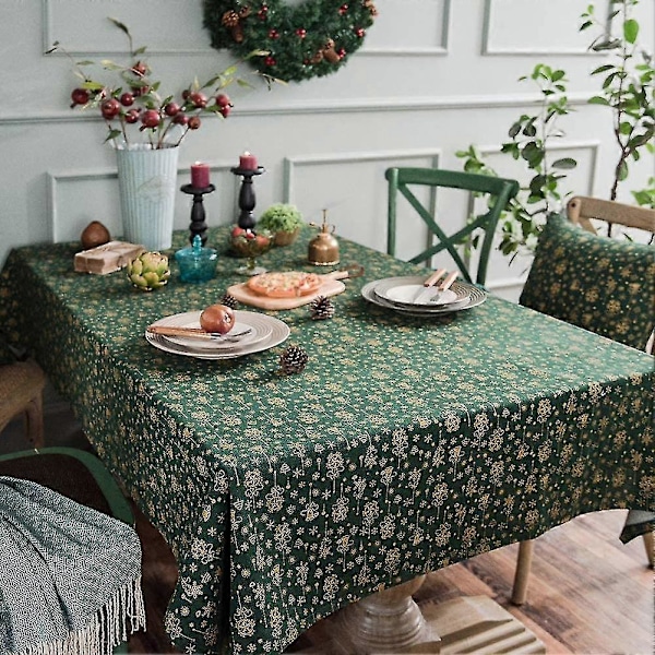 Snefnug Mønster Juleduge Bomuld Linned Jul Og Ferie Print Dug Til Fest Banket Køkken Spisestue (grøn, 140x260 cm)
