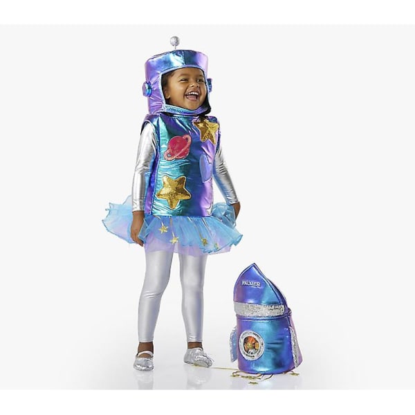 Unisex barn Flickor Astronaut Jumpsuit Fancy Dress Up Pojkar Barn Robot Kostym Toddler 3d Rocket Halloween Kostym 2023 Astronaut Bag Age 5-7 Years Old