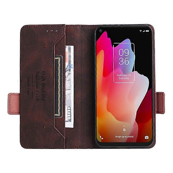 Kompatibelt för TCL 10L/10 Lite Hårdvarudesign Ställ Magnetisk Stängning Läder Mobiltelefonfodral Skydd med Plånbok Espresso
