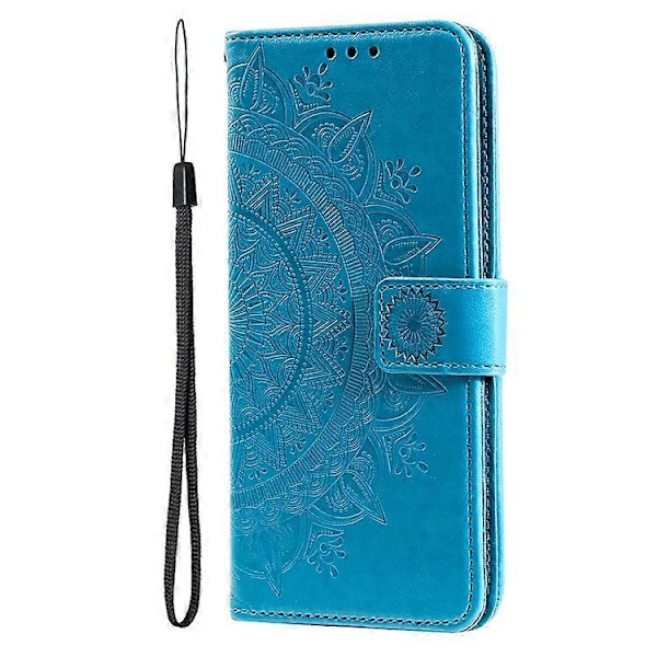 Präglad Mandala Blomma Fullständigt Skydd PU Läder + Mjuk TPU Ställ Plånboksfodral med Rem Kompatibel med Huawei nova 8i Blue
