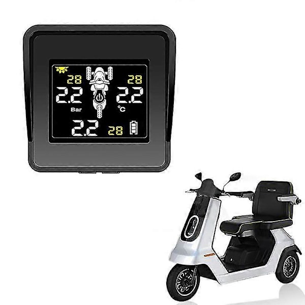 Solar Trådlöst Däcktrycksövervakningssystem Motorcykel TPMS Däcktrycksmätare LCD-skärm 3 E