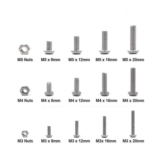 500 stk. M3 M4 M5 Rustfrit Stål Knaphoved Hex Socket Cap Bolte Skruer Møtrikker Sæt
