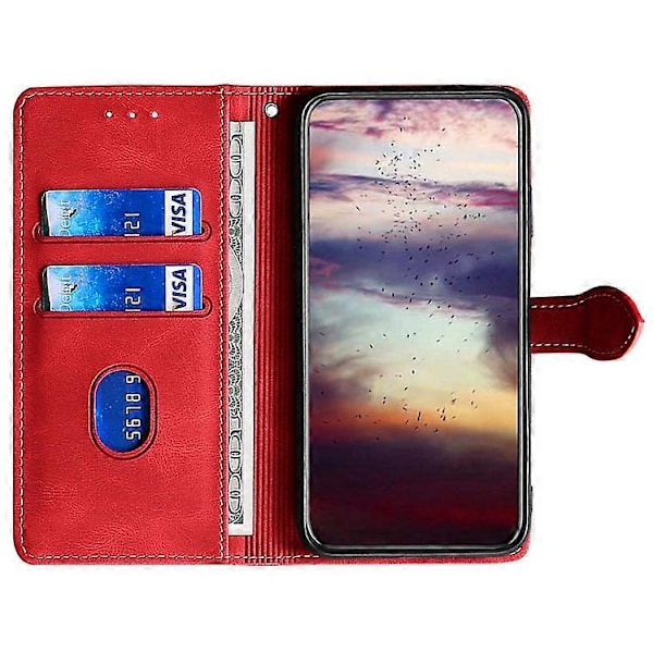Kompatibelt för TCL 505 Fodral PU Läder Telefonskal Anti-Fall Skal med Ställfunktion Red