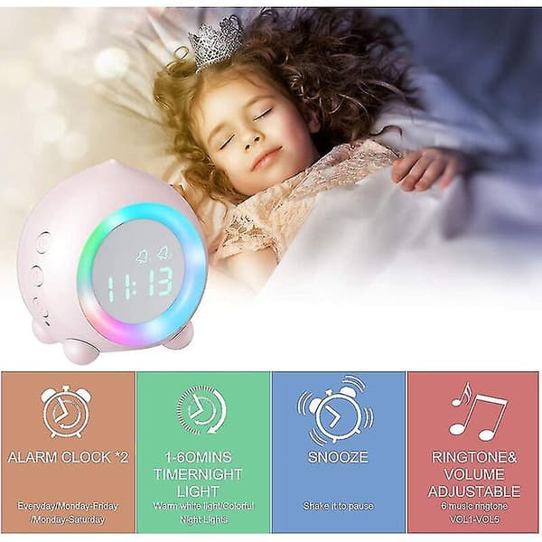 Børnevækkeur, USB-opladning Digital LED Lys, Natlys