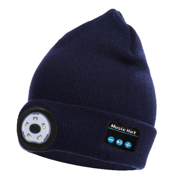 Langaton Bluetooth Led -kuuloke Neulottu Hat Musiikkikaiuttimet Lämmin pipohattu Navy Blue