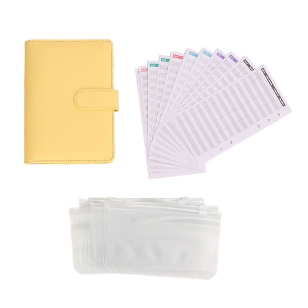 A6 Budget Binder 6 Huller Bærbar Vandtæt Blød Rivfast A6 PU Læder Budget Binder Cover Kontant Budget Håndbog Gul