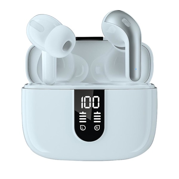 Bluetooth-hodetelefoner True Wireless Earbuds Led Power Display-øretelefoner med trådløst ladeveske Ørepropper med mikrofon Sky white