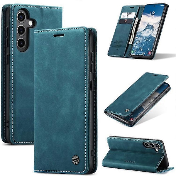 Kompatibelt Skal för Samsung Galaxy S25 CASEME 013 Serien Korthållare Ställ Läder Telefonskal Blue
