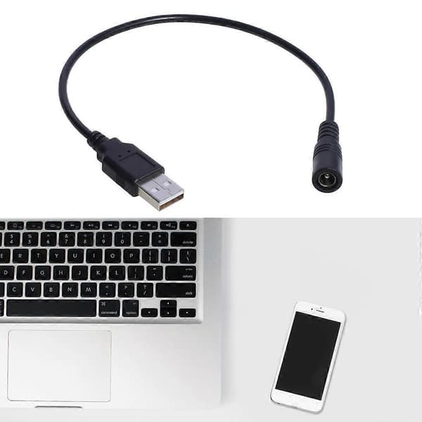 DC Strømforsyning Stik Opladningsledning Forlængeradapterledning USB til DC5.5x2.1mm