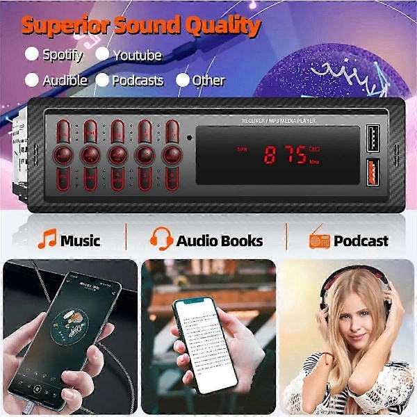 Auton MP3-soitin Handsfree-puhelut Kaksois-USB Langaton Bluetooth AUX-tulo 1099 Autokorttiradion tuki
