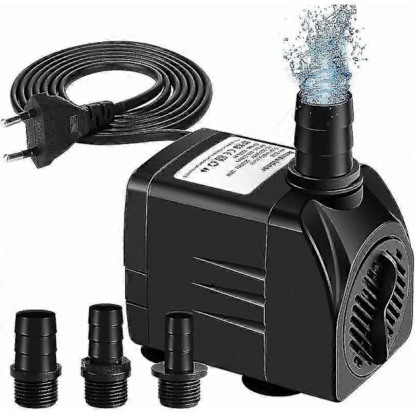 Nedsænkbar vandpumpe, 65W 3000L/H Mini akvariepumpe, justerbar fontænepumpe til damfontæne akvarium med 3 dyser, 3m ledning (20-30DB støj)