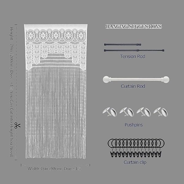 2 st Macrame Spetsdörrgardiner för dörröppningar, rumsavdelare dörröppning Hippie fönsterpanel rumsavdelare vägg garderob gardiner för sovrum garderobsdörr