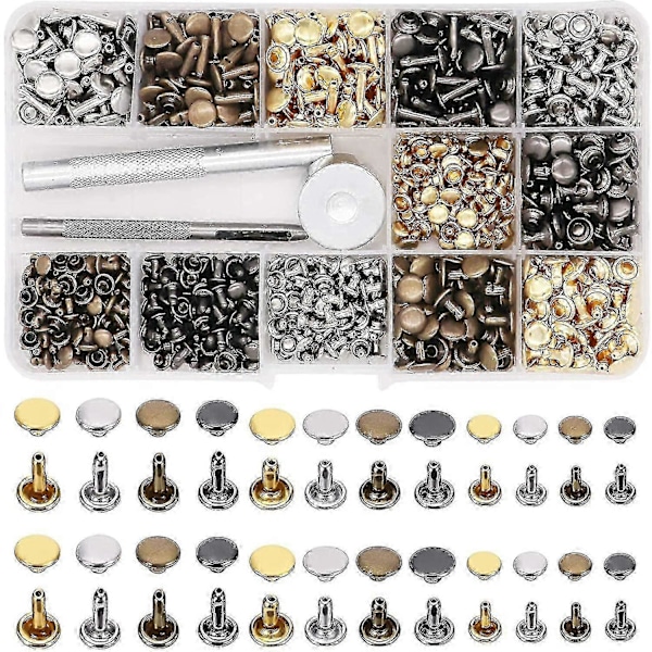 480 Set Lädernitar, 3 Storlekar 4 Färger Dubbelkapselnit Rörformiga Metallnitar Med Monteringsverktyg