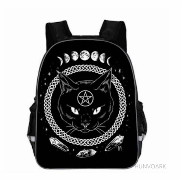 Uusi Musta Kissa Reppu Eläin Gothic Moon Phase Casual koululaukut Taaperot Pojat Tytöt Teini Auburn 11 inch