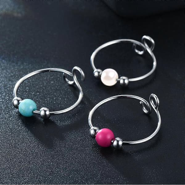 Unisex Angstring Titanium Stål Perlering Stressreduserende Ring for Angst