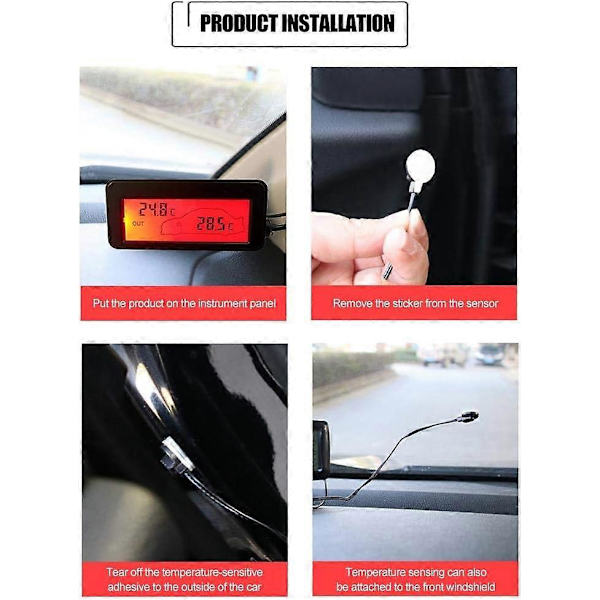 Bil indvendigt og udvendigt termometer DC12V digitalt termometer biltermometer baggrundsbelyst mini LCD-termometer