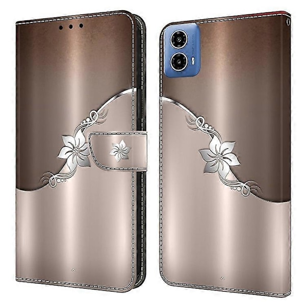 Kompatibelt Skal för Motorola Moto G34 5G PU Läder 3D Mönster Plånboksfodral med Ställfunktion Silver