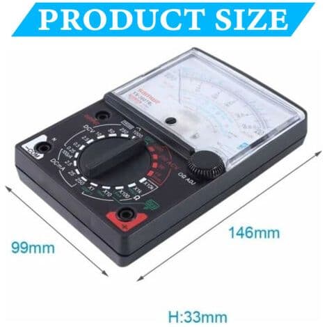 Analog AC DC Multimeter - Voltmeter Ammeter Ohmmeter - Spænding op til 1000V - Modstand op til 2MΩ - Til skolebrug.