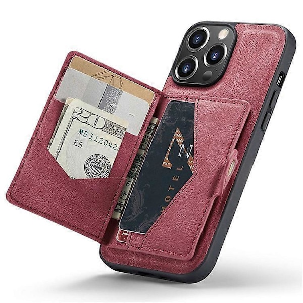 JEEHOOD Yhteensopiva iPhone 14 Pro Retro Iskunkestävä Kotelo Irrotettava 2-in-1 Lompakkokotelo Nahkapäällysteinen Jalusta TPU-suojus Red