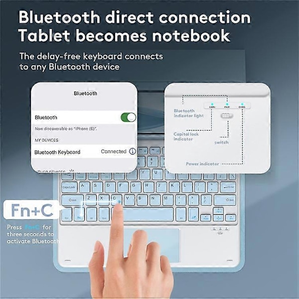 TP-1099 Kompatibelt för iPad 10.9 (2022) Trådlöst tangentbordsfodral med mus, PU Läder Folio Flip Omslag Bluetooth Tangentbordsfodral Blue