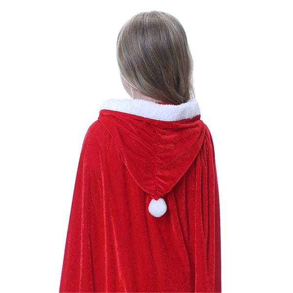 Jul Barn Pojkar Flickor Jultomte Kappa Dräkt Rekvisita Röd Hooded Cape 100cm