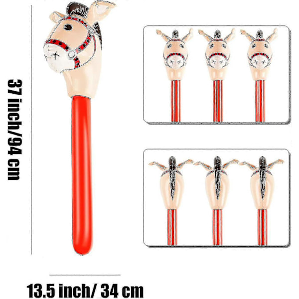 3 stycken uppblåsbar käpphäst uppblåsbar hästhuvudkäpp för temafestdekoration, 94 cm
