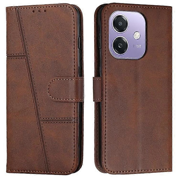 Kompatibelt fodral för Oppo A3x 4G / 5G (Indien) / A3 4G / 5G / A40 4G / A60 5G Ställ Flip Skyddande Läder Telefonskal Brown