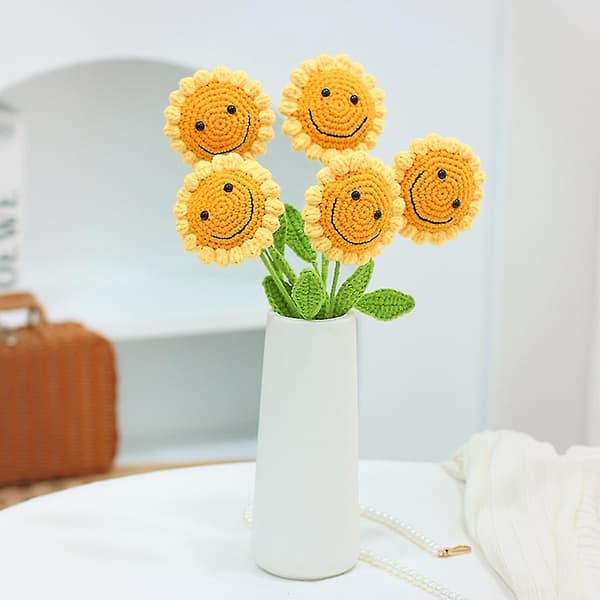 Virka Solros Handstickad Solros DIY Hantverkspresent Handvävd Blomma