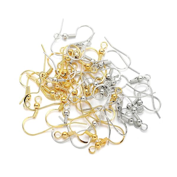 Set med 100 örhängstillbehör, Koppar, 0,6 x 20 mm, Guld/Silver