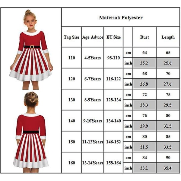 Jul Barn Flickor 3d Printed Princess Swing Skater Dress Party Casual Xmas Fancy Dress 4-5Years