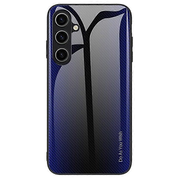 Kompatibel med Samsung Galaxy A55 5G Deksel Karbonfibertekstur Herdet Glass Telefon Bakside DarkBlue
