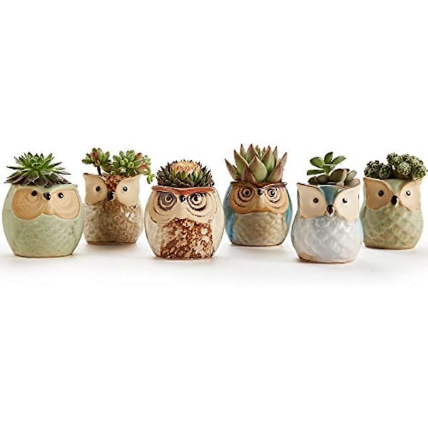 SUN-E SE Ugglekruka Keramik Flödande Glasyr Bas Serie Set Suckulent Växtkruka Kaktus Växtkruka Blomkruka Behållare Planteringskärl med Dräneringshål Hemmakontor