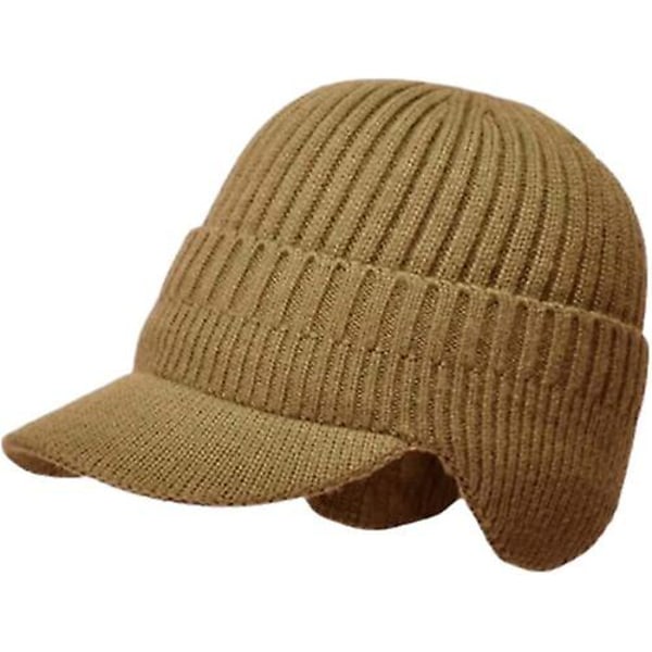 Miesten talvihattu Paksu tuulenpitävä aurinkosuojahattu ulkokäyttöön, lämmin kuulosuojaus neulottu hattu miesten baseball- cap Khaki Without Plush Lining