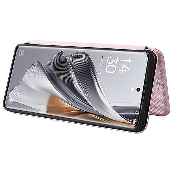 Kompatibel for Oppo Reno10 Pro+ 5G Karbonfibertekstur Kortspor Lærdeksel Flip Stativ Telefonveske PinkGold
