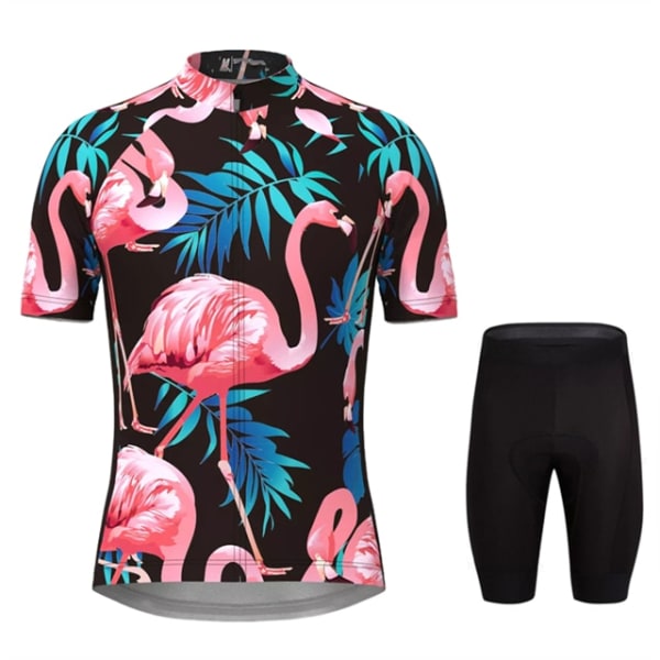 Män Hawaiian Tropical Flamingo Print Cykeltröja Set Korta ärmar Cykelkläder MTB Ropa Ciclismo Bib Pant Cykelkläder 6 XXL