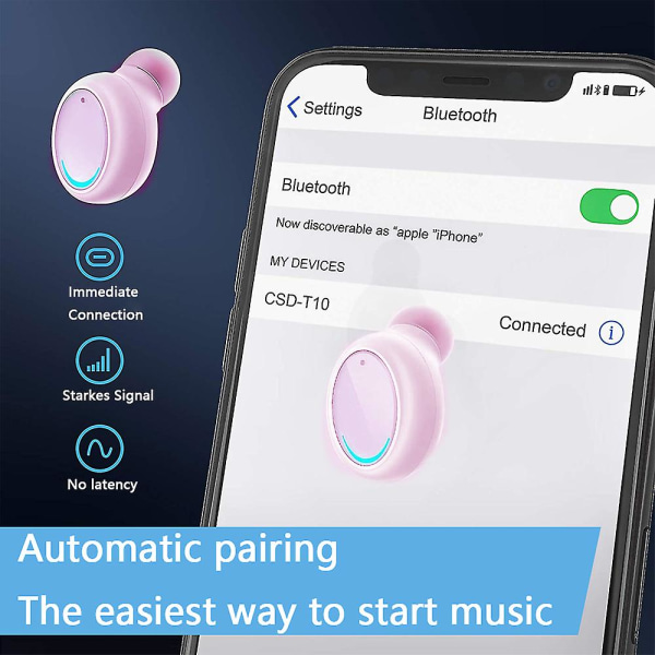 Trådløse ørepropper Bluetooth trådløse hodetelefoner Vanntette trådløse øretelefoner med ladeveske 3d stereo in-ear Bluetooth-hodetelefoner med mikrofon Pink