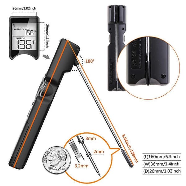 Digitalt mattermometer med umiddelbar avlesning for matlaging, grilling, baking IP65