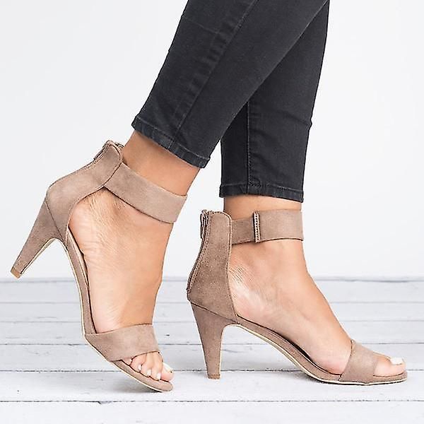 Naisten One Strap Party Sandaalit Kesä Mid Low Kitten Heel Nilkkahihnakengät Khaki EU 40